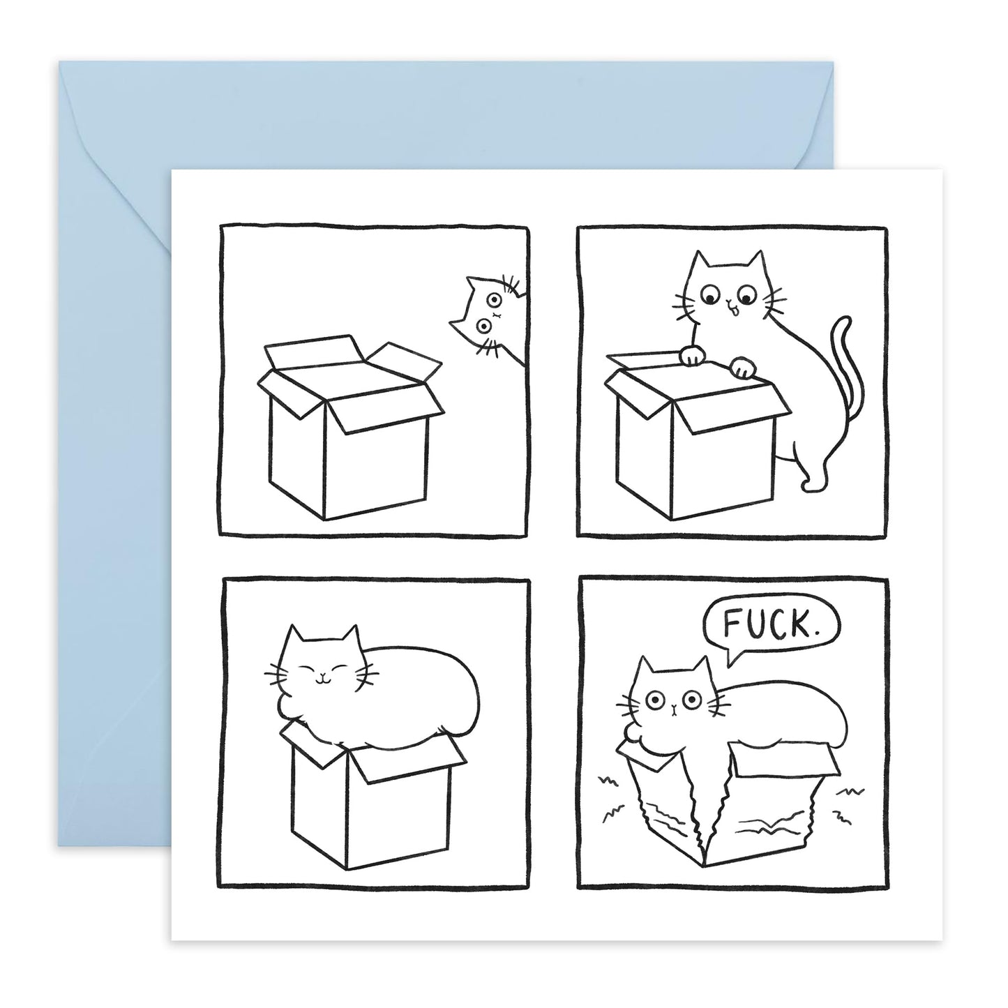Funny Cute Cat Greeting Card - 'Cardboard Box Cat' - Presents for Bestie, Best Friend, Girlfriends, Colleagues, Co-workers, Mates, Bruv - Enjoy your day - Comes with Fun Stickers