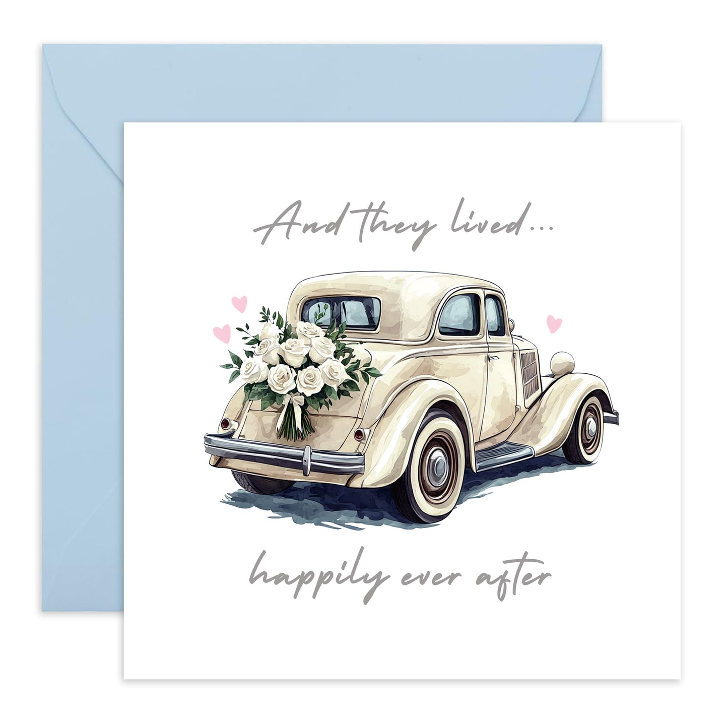 Wedding Anniversary Card - 'Happily Ever After' - Romantic Gifts for Boyfriend, Husband, Wife, Girlfriend, Partner, Other Half , Married Couples- Vintage Car - Comes with Fun Stickers