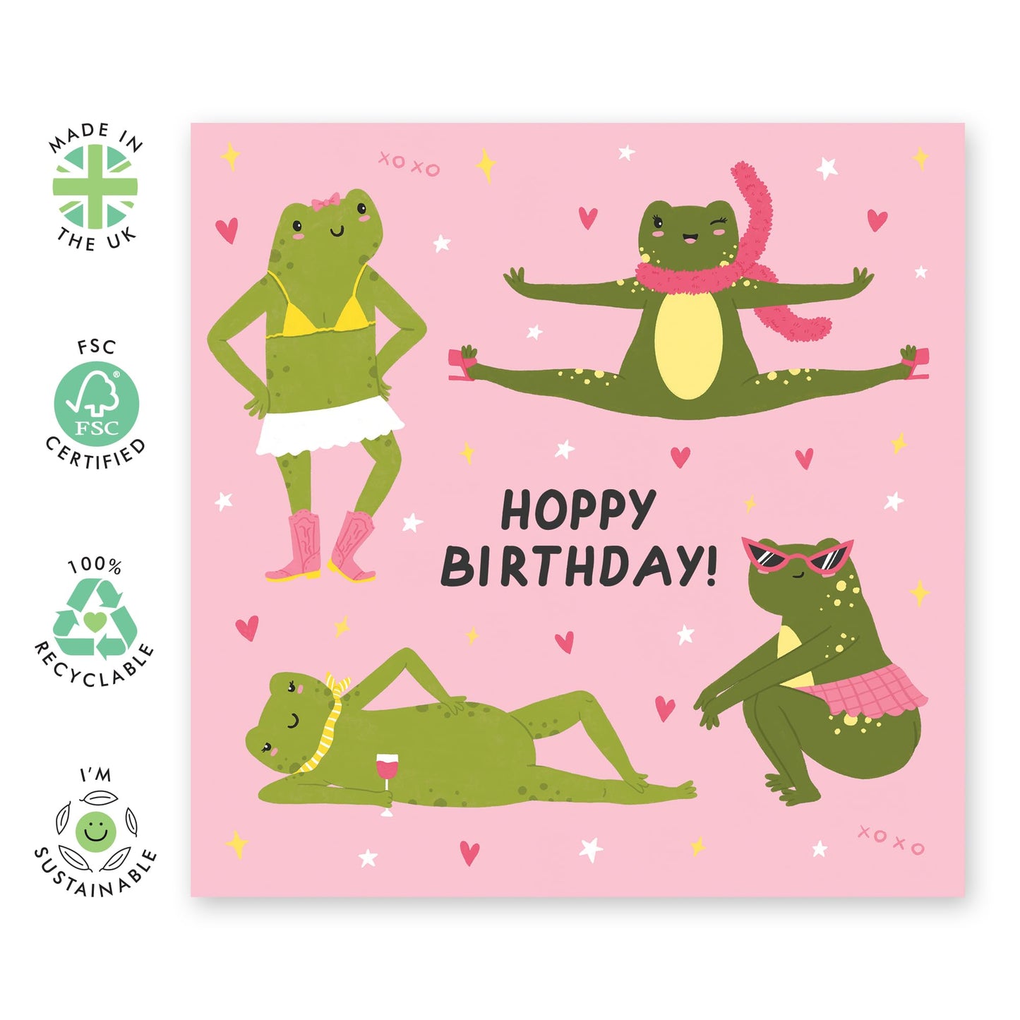 Hoppy Birthday Card for Women - Fun Frog-Themed Greeting Card for Friends, Her, Auntie, Mum, Besties, BFF, Sister - Cute Poses - Comes with Fun Stickers