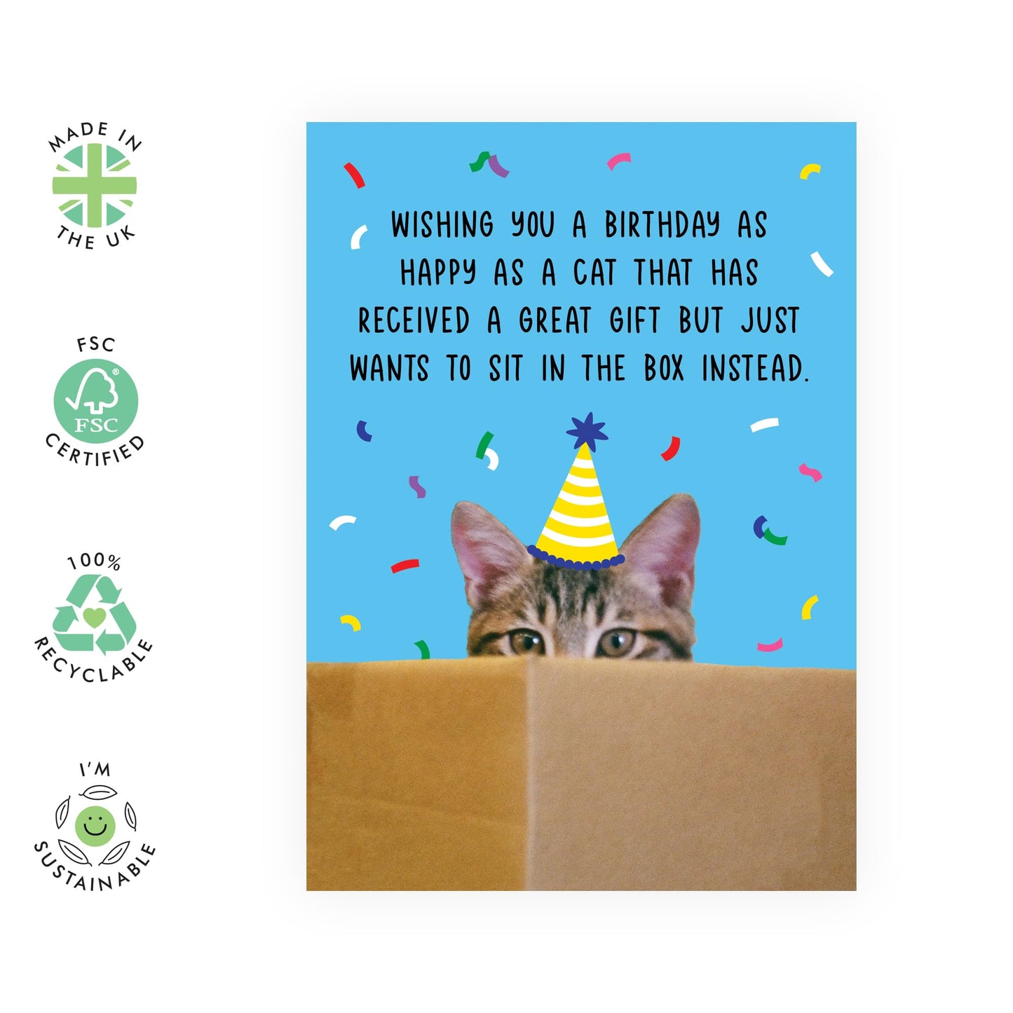 Hilarious Birthday Card for Colleagues - 'Cat In A Box' - Gifts for Coworker, Officemate, Partner, Friend, Him, Her - Jokes for Women and Men - Comes with Fun Stickers