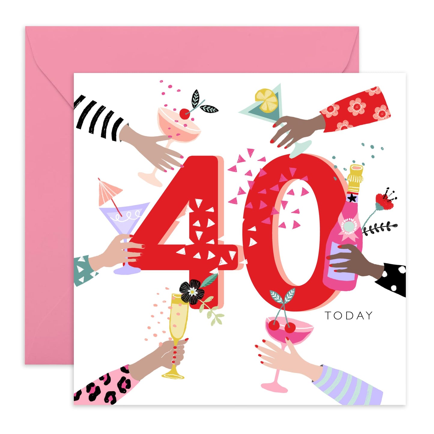 Elegant Birthday Card For Women Age 40 - Cheers To 40 - Happy 40th Birthday Cards For Sister - Fortieth Greeting Cards - Gifts For Wife Mum Mummy Aunt - Comes With Stickers By Central 23