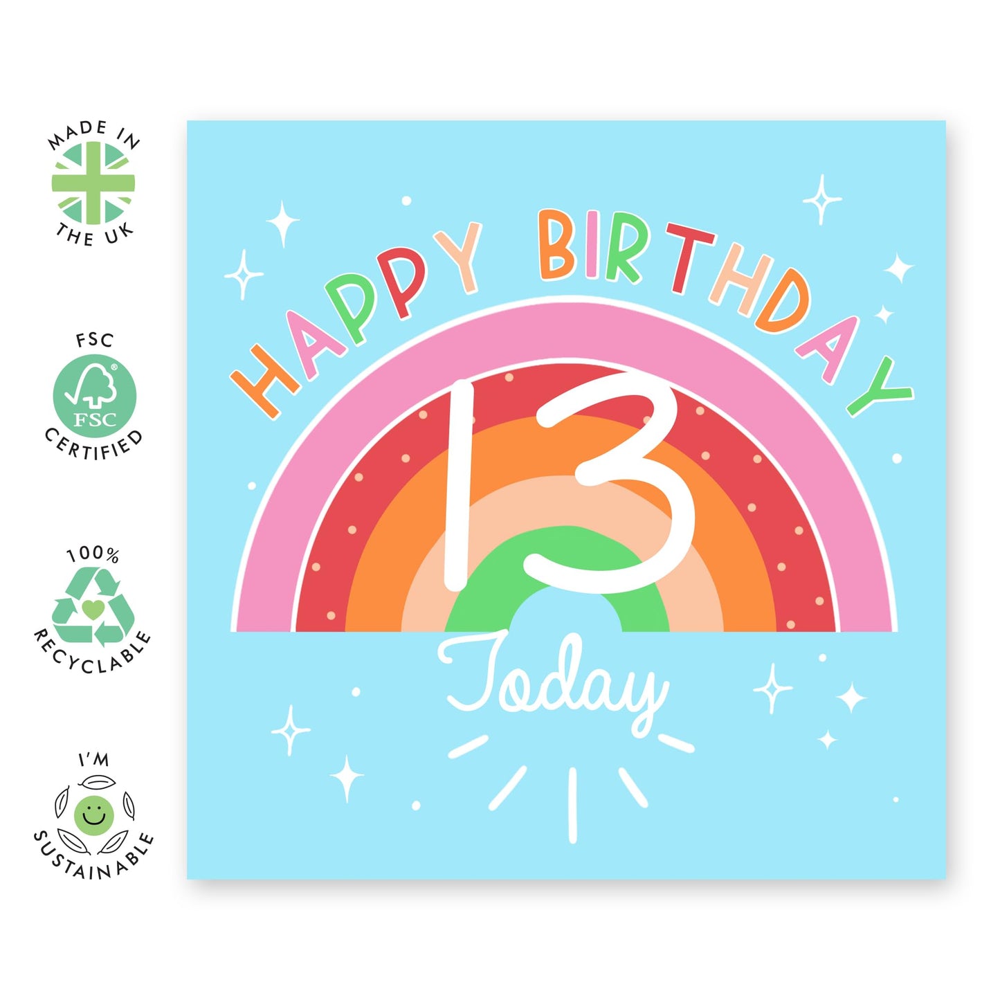 13th Birthday Cards For Kids - Happy Birthday Card For Daughter Thirteen Year Old - Rainbow Gifts For Her - Thirteenth Birthday Cards For Girls - Comes With Fun Stickers By Central 23