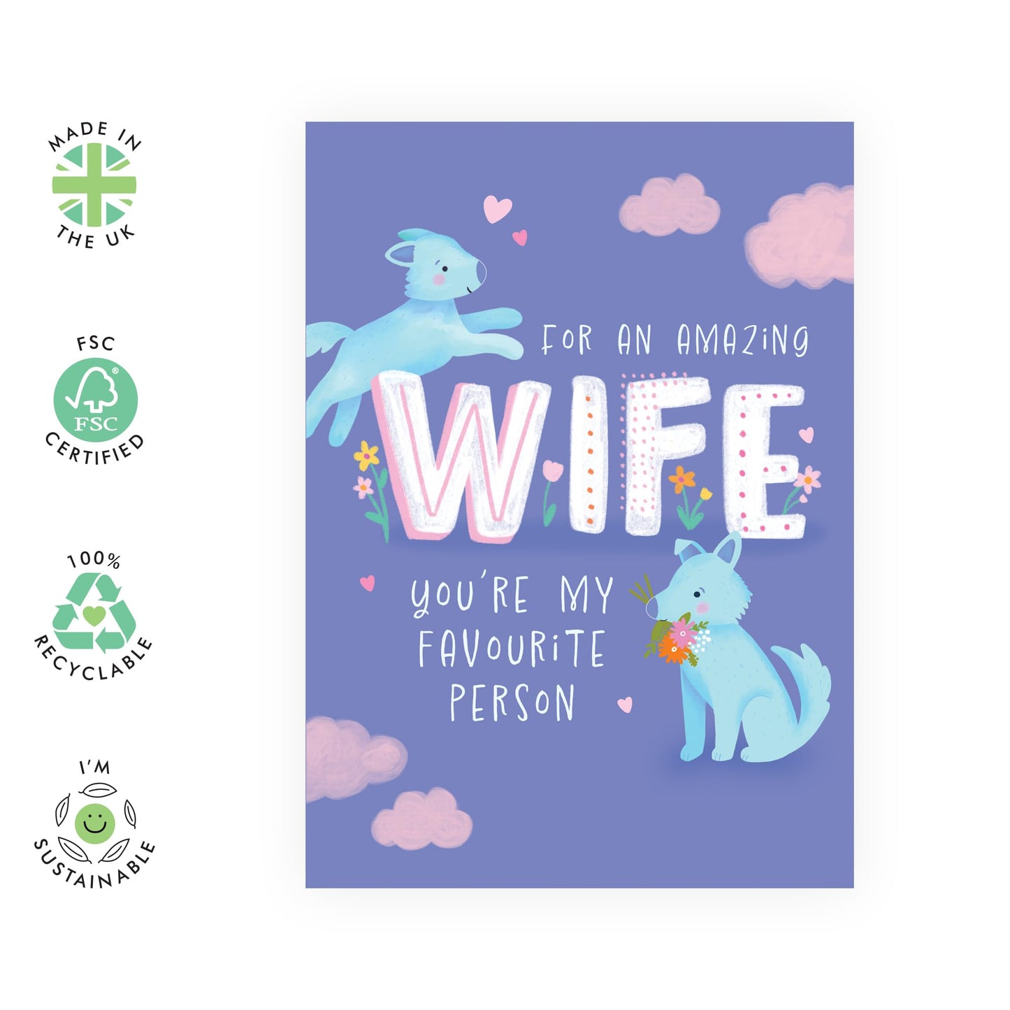Romantic Greeting Card - 'WOLVES LOVE WIFE' - Ideal for Expressing Deep Love Affection with a Touch of Wild Wolf Charm - Perfect for Anniversaries or Just Because - Comes with Stickers by Central 23