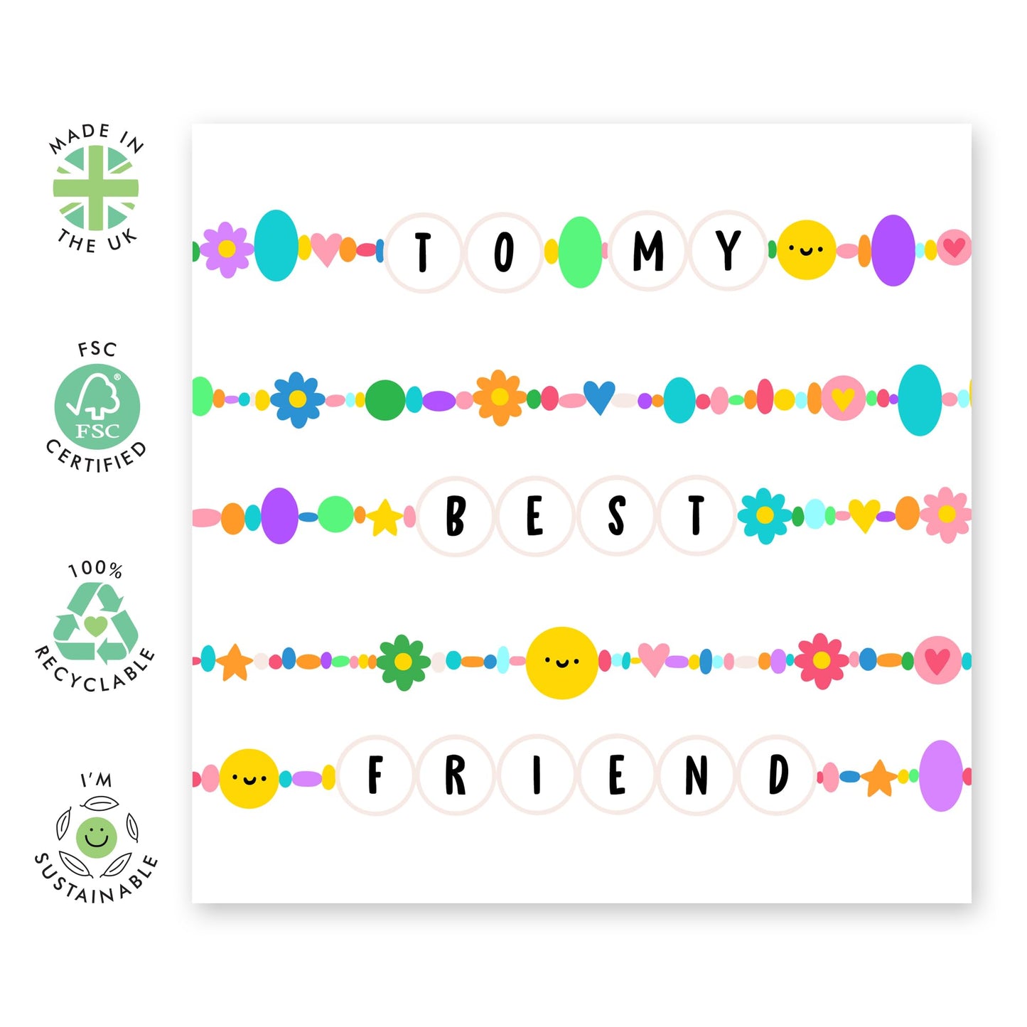 Best Friend Birthday Card - To My Best Friend - Friendship Bead Bracelet - Friend Birthday Cards For Women Female BFF - Gifts For Friends Appreciation Thank You - Comes With Stickers - By Central 23
