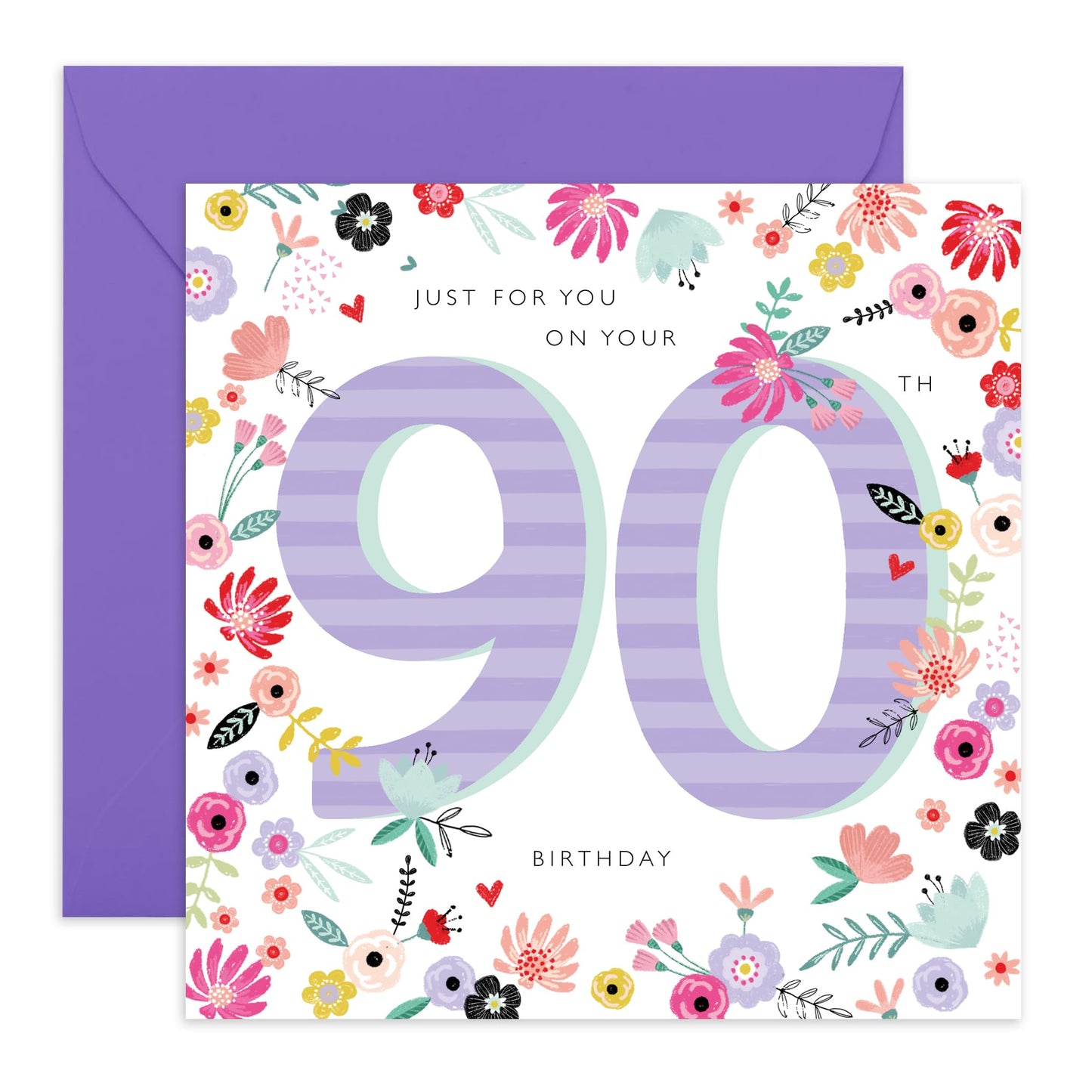 Happy Birthday Card For Her Age Ninety - Just For You - Sweet 90th Birthday Greeting Cards Women - Grandma Birthday Card - Nan Birthday Card For Her - Comes With Stickers By Central 23