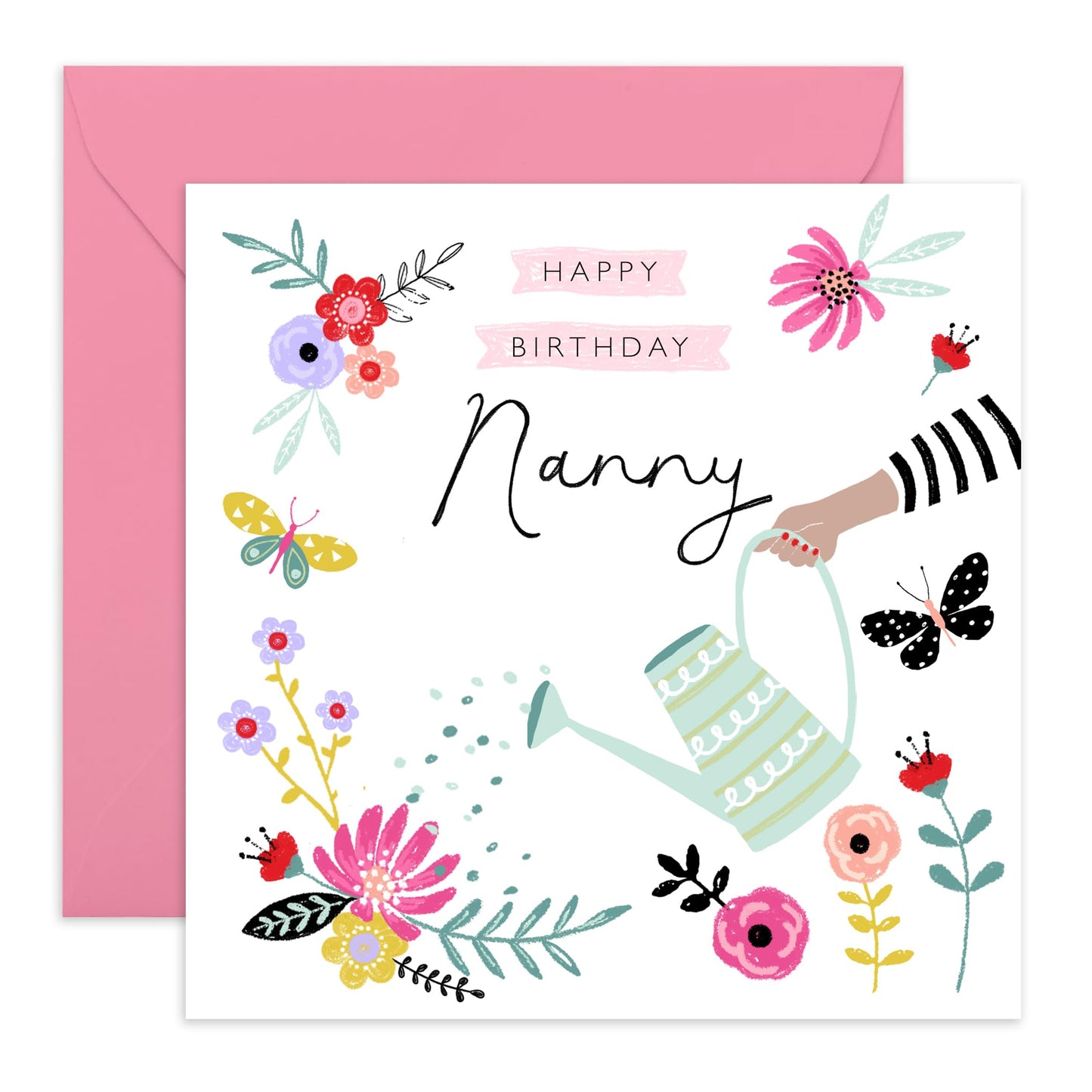 Floral Birthday Cards For Nanny - Pretty Flower Cards For Women - Grandma Gifts For Her - Greeting Cards For Women Nana Grandmother - Comes With Fun Stickers - By Central 23