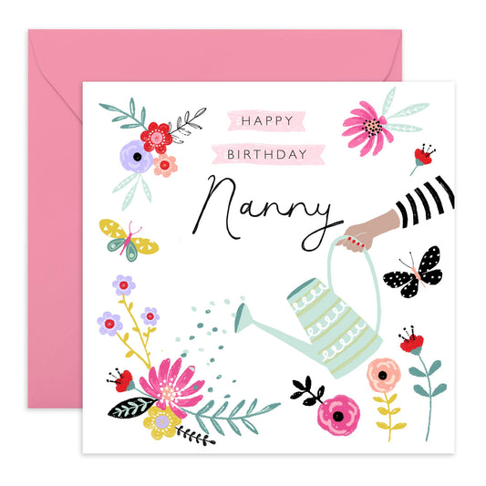 Floral Birthday Cards For Nanny - Pretty Flower Cards For Women - Grandma Gifts For Her - Greeting Cards For Women Nana Grandmother - Comes With Fun Stickers - By Central 23