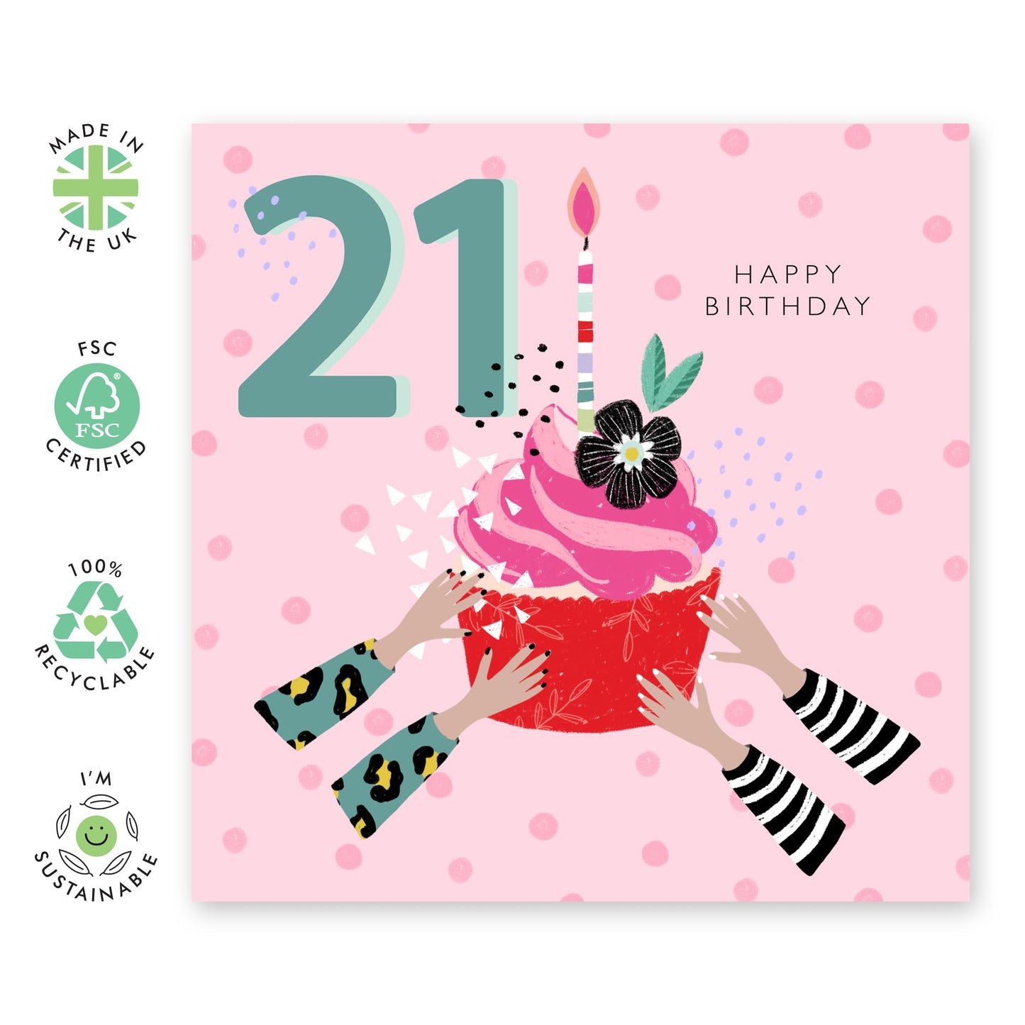 Floral Birthday Card For Age 21 - 21st Birthday Cupcake - Twenty-first Birthday Greeting Cards - Happy 21st Birthday Cards Daughter - Gifts For Sister Niece - Comes With Fun Stickers By Central 23