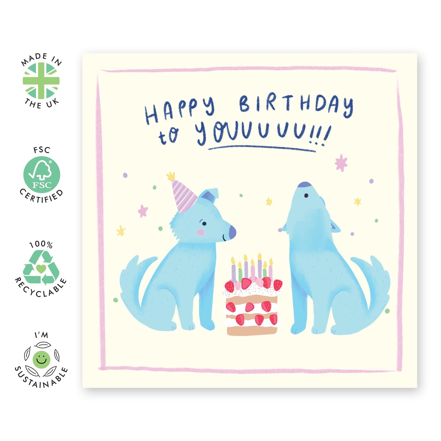 Birthday Greeting Card - 'HAPPY BIRTHDAY TO YOUUU WOLVES' - Perfect for Celebrating with a Cute Wolf - Ideal for Adding a Wild and Joyful Touch to Any Birthday - Comes With Stickers By Central 23