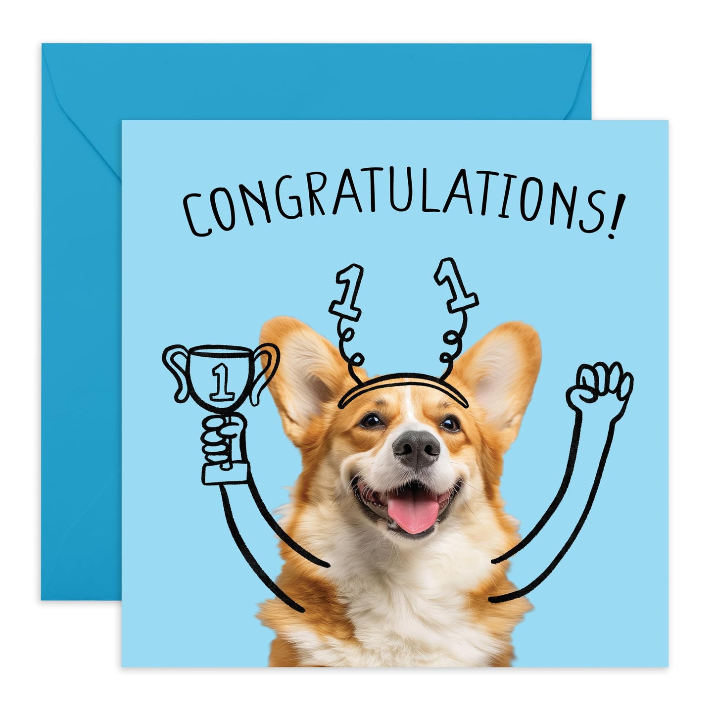 Greeting Card - 'CONGRATULATIONS CORGI DOG' - Perfect for Celebrating Achievements with a Touch of Cuteness - Ideal for Adding Joy and Charm to Any Milestone - Comes With Stickers By Central 23