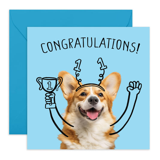 Greeting Card - 'CONGRATULATIONS CORGI DOG' - Perfect for Celebrating Achievements with a Touch of Cuteness - Ideal for Adding Joy and Charm to Any Milestone - Comes With Stickers By Central 23