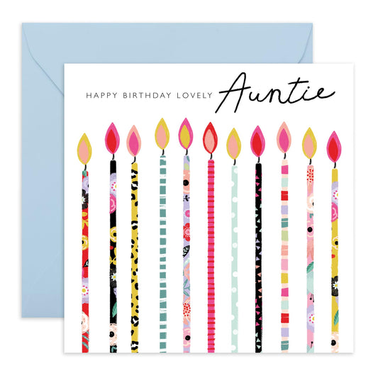 Happy Birthday Lovely Auntie - Pretty Birthday Candles For Her - Auntie Birthday Card From Nephew Niece - Heartfelt Gifts For Women Female Tia - Comes With Stickers By Central 23