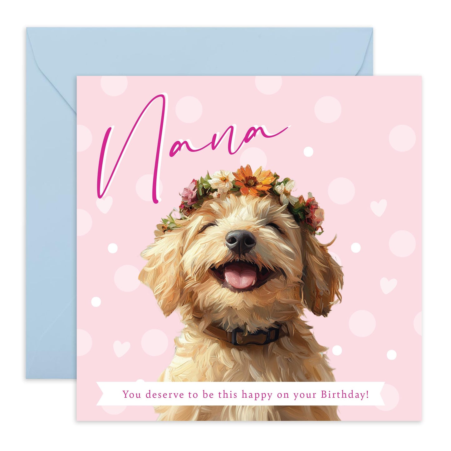 Smiling Pet Birthday Card - 'Hope You're This Happy Dog Nana' - Gifts for Grandma, Grandmother, Nan, Mimi, Grandmum, Family, Grandparents, Fur Mum - Floral and Dog - Comes with Fun Stickers