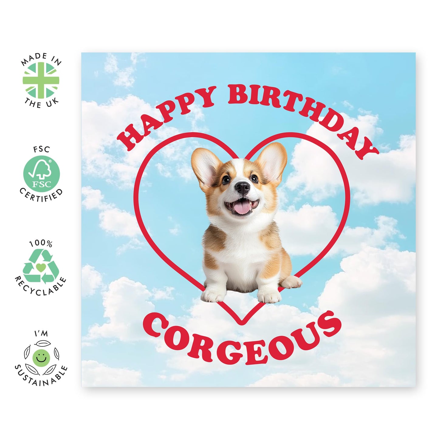 Adorable Corgi Birthday Card for Dog Lovers - Funny "Happy Birthday Corgeous" Design for Him, Her, Partner, or Friend - Cute Puppy Greeting Card with Red Envelope