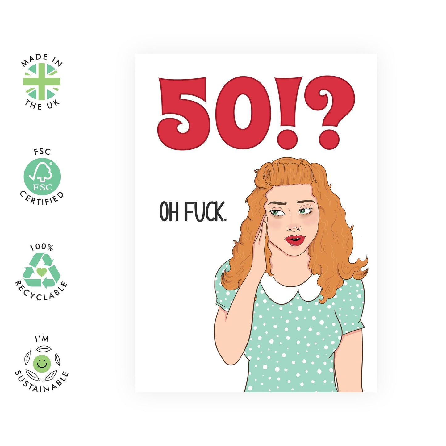 50th Birthday Cards For Women - 50 Oh F*ck Lady - Funny Retro Greeting Cards For Her Fiftieth - Milestone Age Cards For Fifty Year Old - Gifts For Mum Sister - Comes With Stickers By Central 23