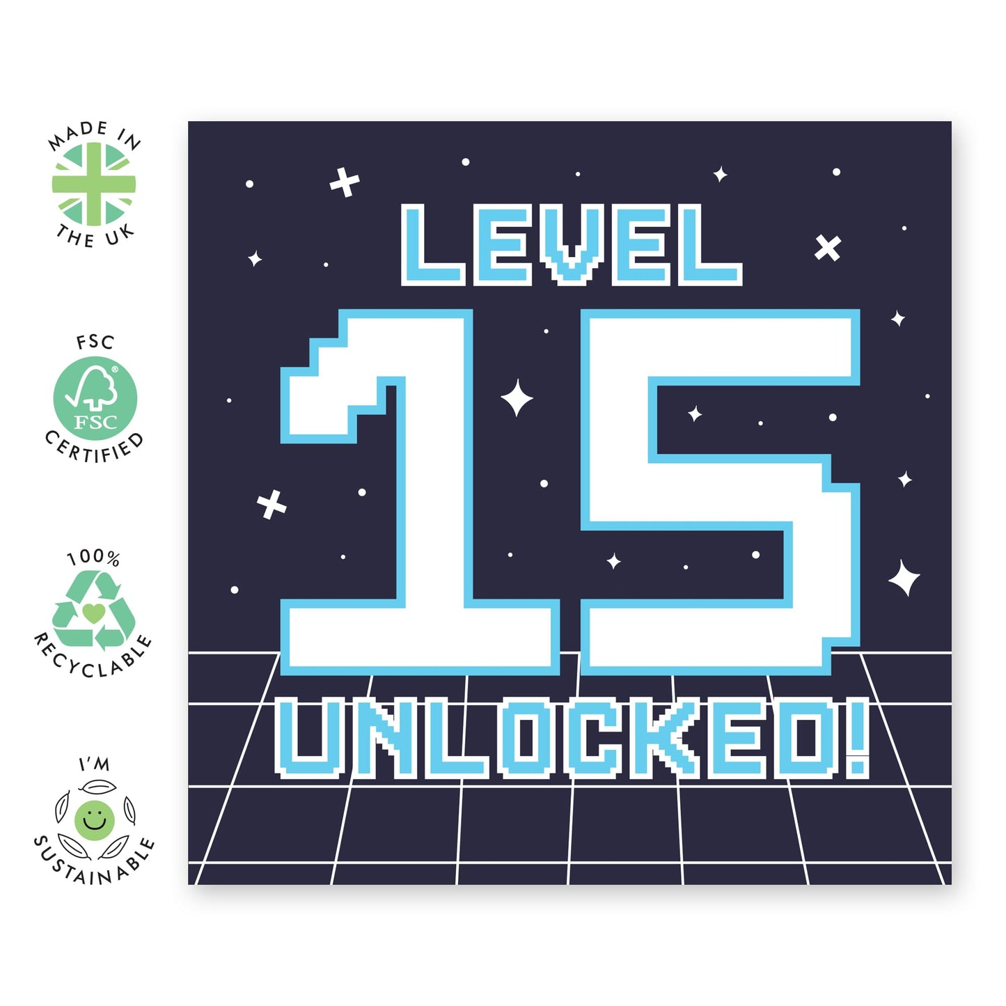 Cool 15th Birthday Card – Level 15 Unlocked Gamer – Video Game – Gifts for Teenagers, Teens, Boys, Him, Son, Nephew, Grandson, Neighbour, Brother - Fifteen Years Old - Comes with Fun Stickers