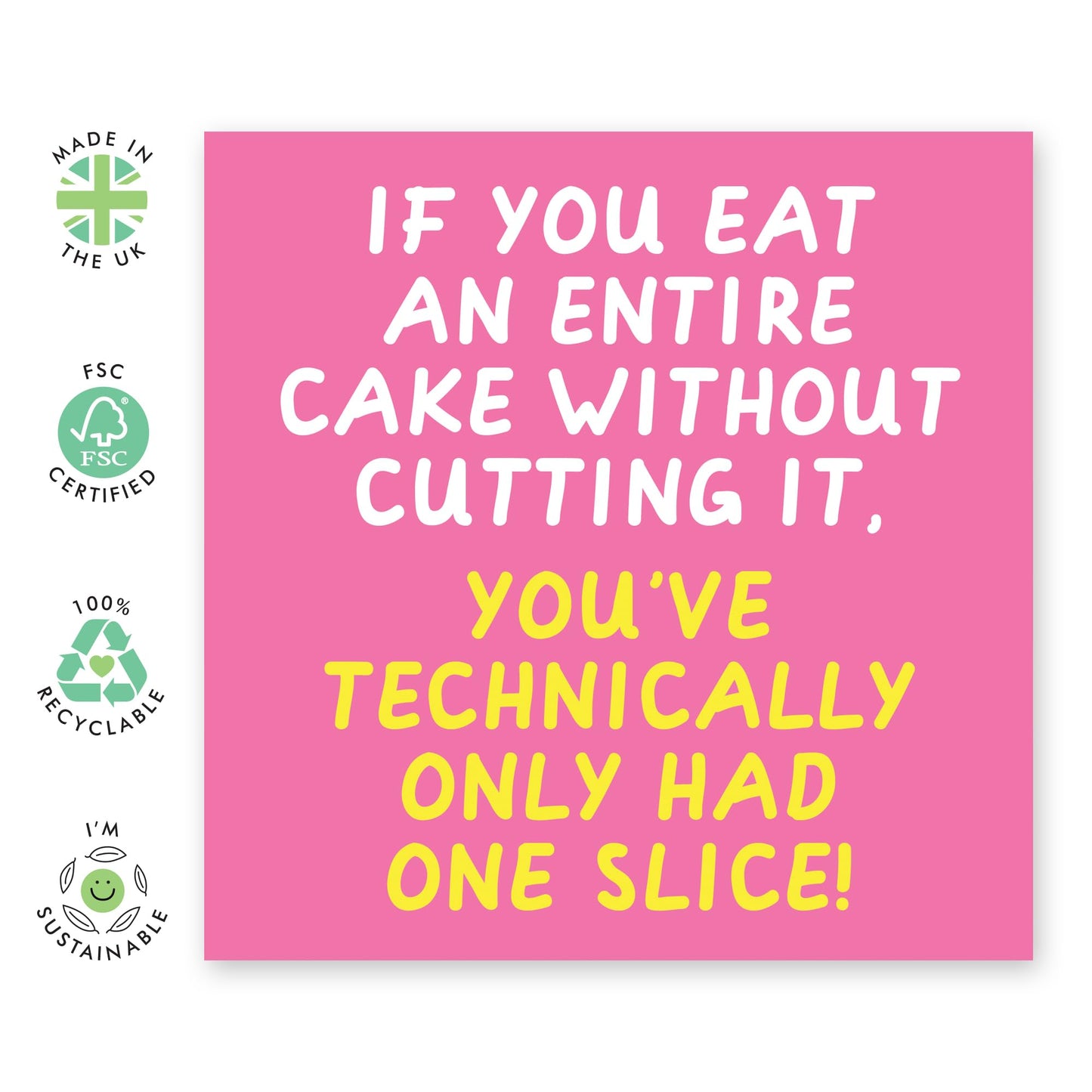 Funny Birthday Card for Women - 'One Slice of Cake' - Presents for BFF, Sister, Mum, Colleague, Auntie, Girlfriend, Her, Ladies - Eating Cake - Comes with Fun Stickers