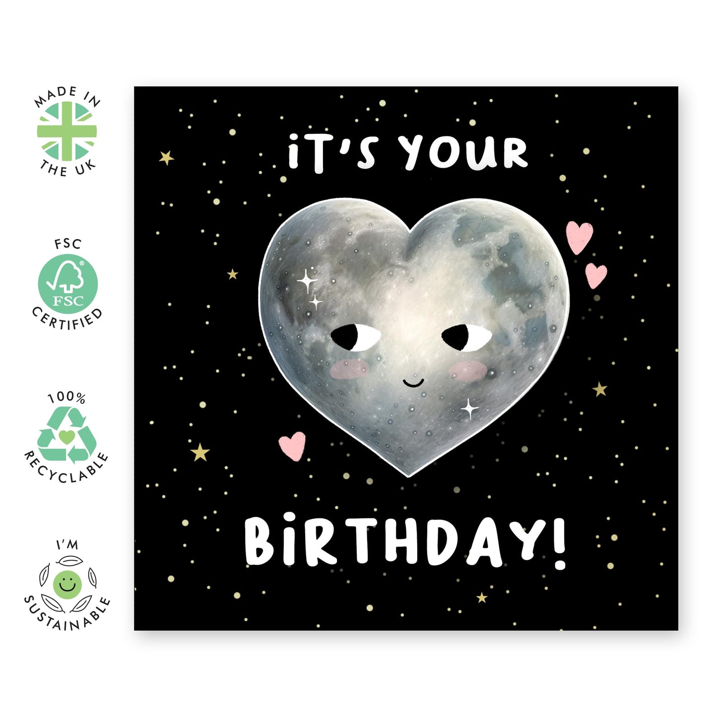 Cute Birthday Cards For Women - Heart Moon It's Your Birthday! - Best Friend Birthday Card - Gifts For Her Him Men Women - Stars Galaxy Sky - Comes With Fun Stickers By Central 23