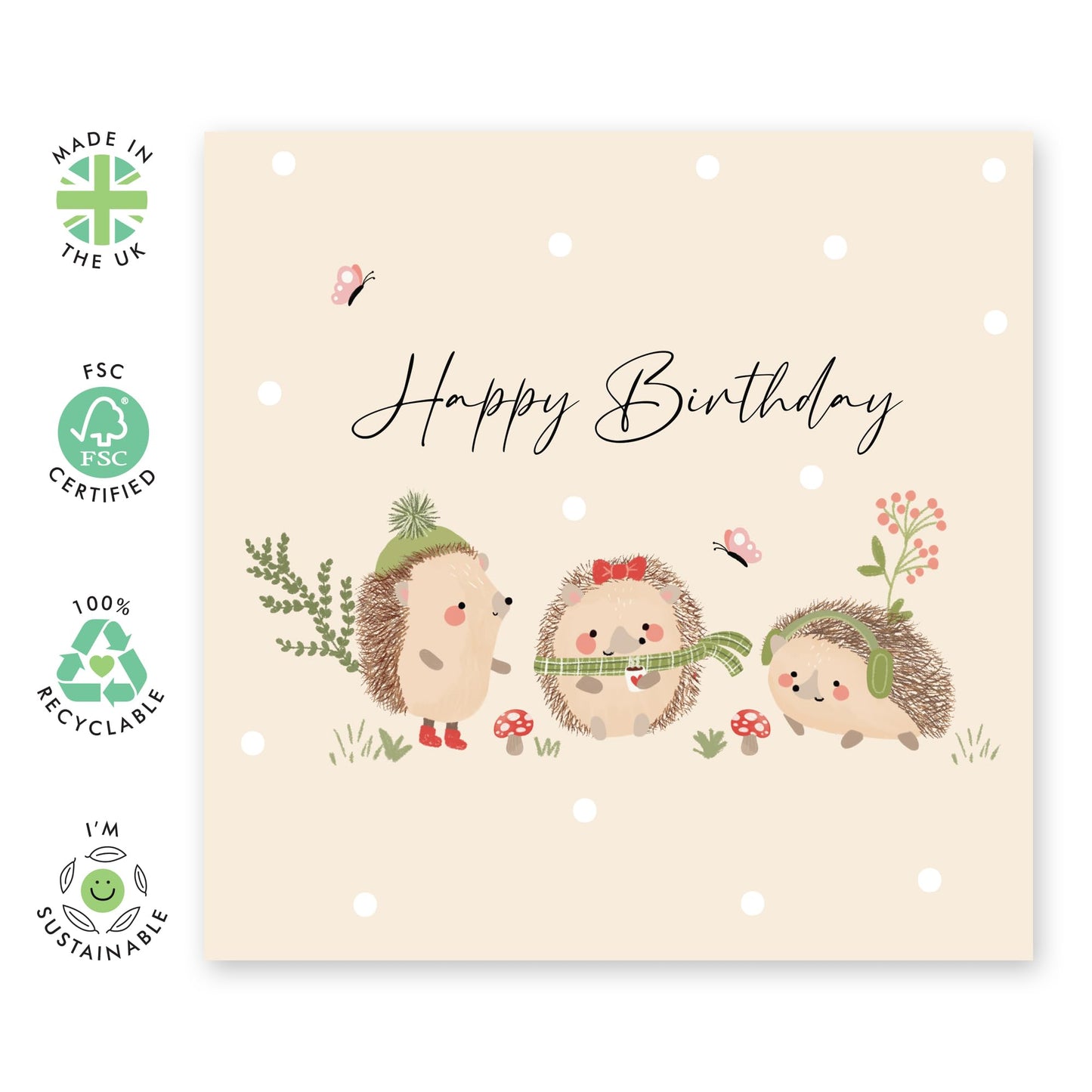 Lovely Birthday Card For Her or Him - 'Hedgehog Birthday' - Gifts for Kids, Children, Her, Girls, Boys, Niece, Nephew - Family - Comes with Fun Stickers