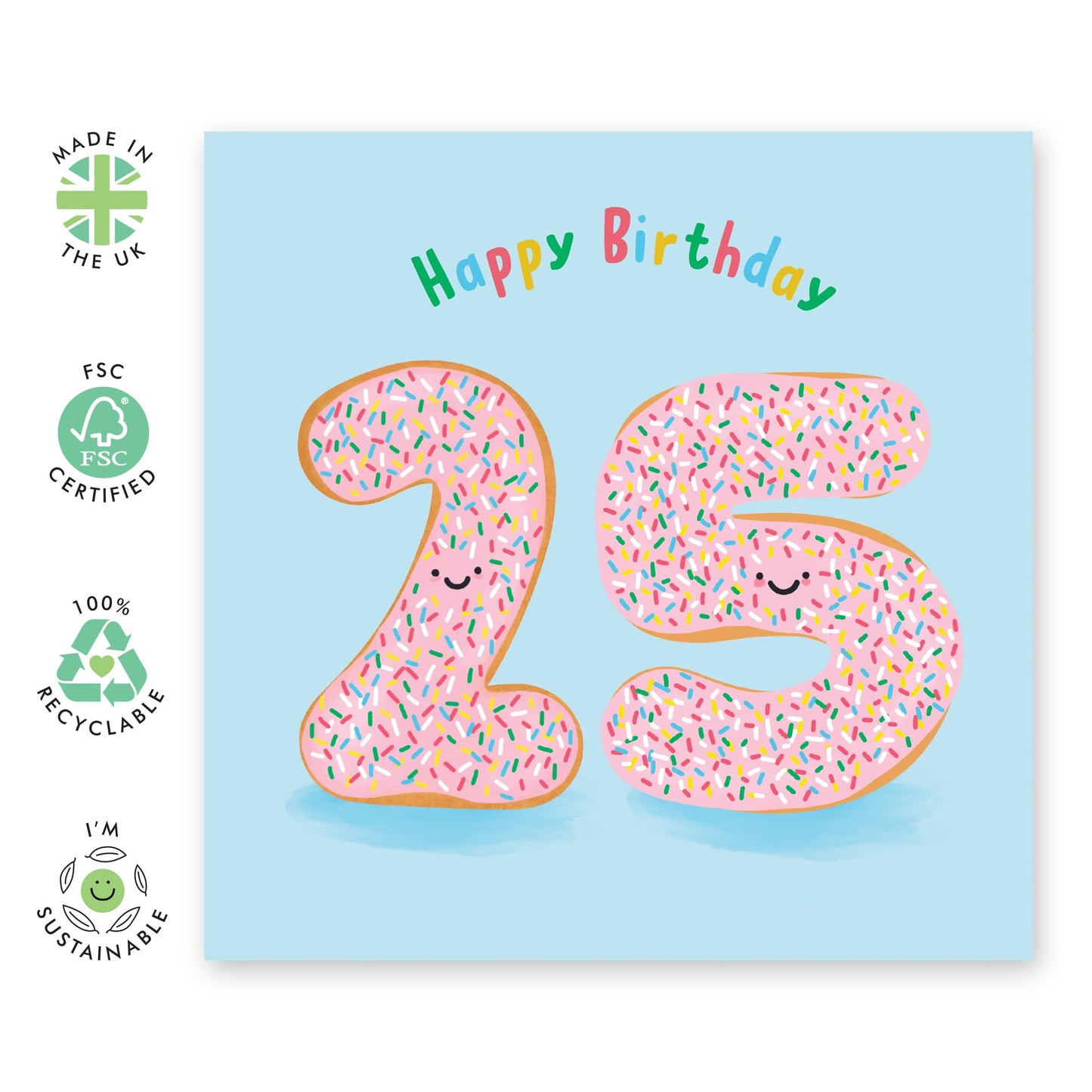 25th Birthday Card For Her Him - Donut Age 25 - Greeting Cards - Women Men - Brother Sister - Happy Twenty-five Birthday Card - Gift For Daughter Son Friend - Comes With Fun Stickers - By Central 23