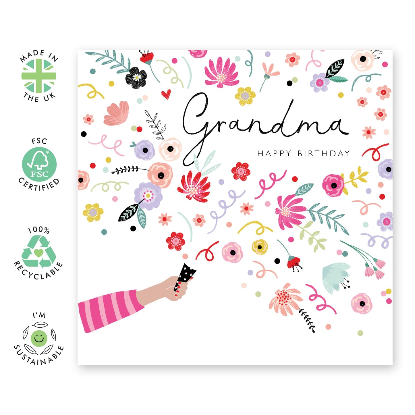 Happy Birthday Grandma Card - Sweet Greeting Cards For Grandmother - Flower Confetti Card - Nana Birthday Card - Grandma Gifts For Women - Comes With Stickers By Central 23