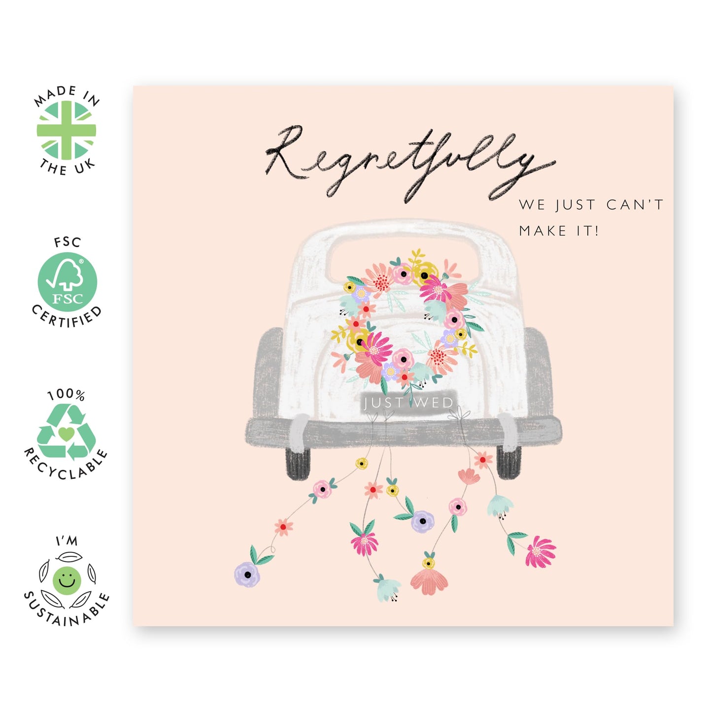 Declined Wedding Invitations Response - Regretfully Just Can't Make It - Wedding Regret Card - Rsvp Reply Card From Entourage - Wedding Invitations Groom Bride - Comes With Fun Stickers By Central 23