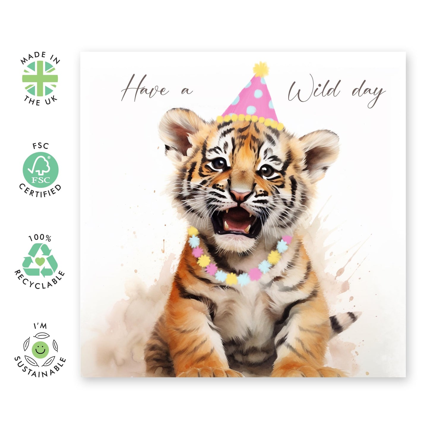 Birthday Card Boys Girls - Have A Wild Day Birthday Tiger - Birthday Greeting Card For Teens - Birthday Gifts For Animal Lovers - Birthday Card For Friends - Comes With Fun Stickers By Central 23