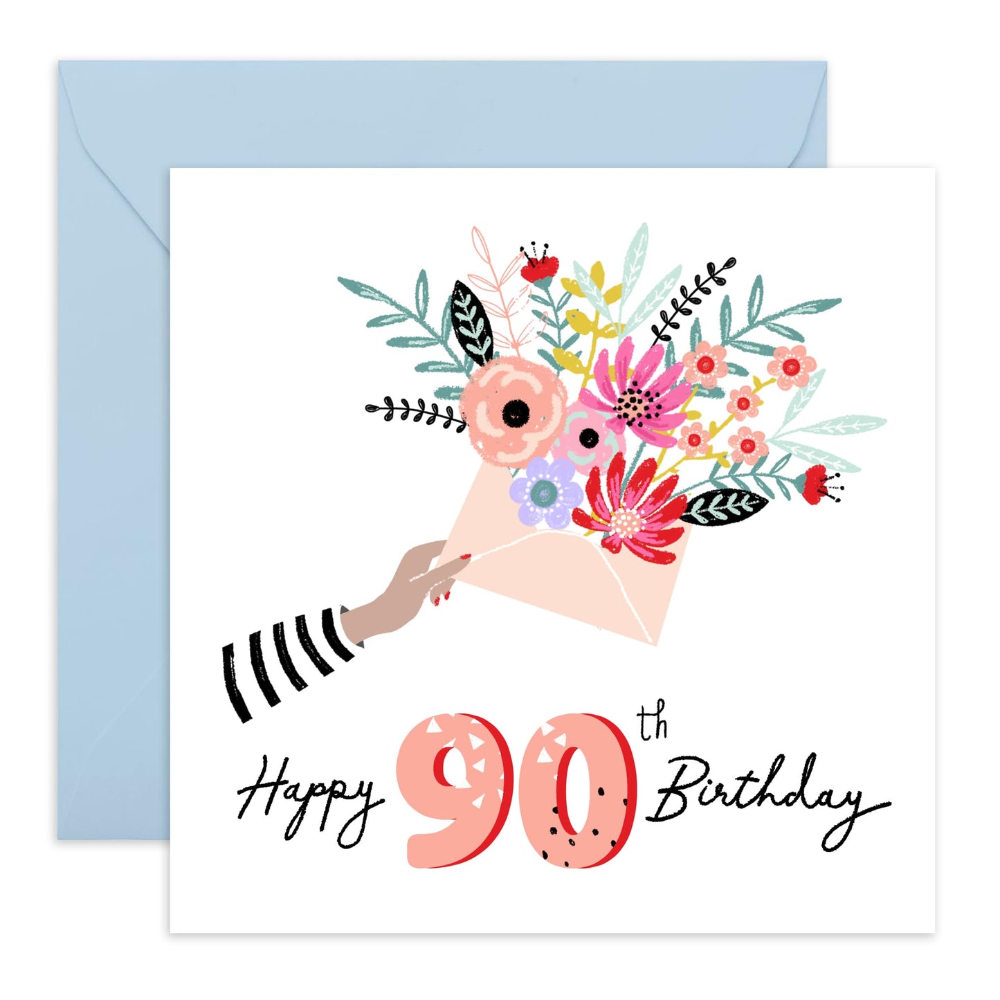 Happy 90th Birthday Card For Her - Pretty Flowers - Elegant Nan Birthday Card Age Ninety - Floral Milestone Cards - Gifts For Women Wife Grandma Sister - Comes With Cute Stickers By Central 23