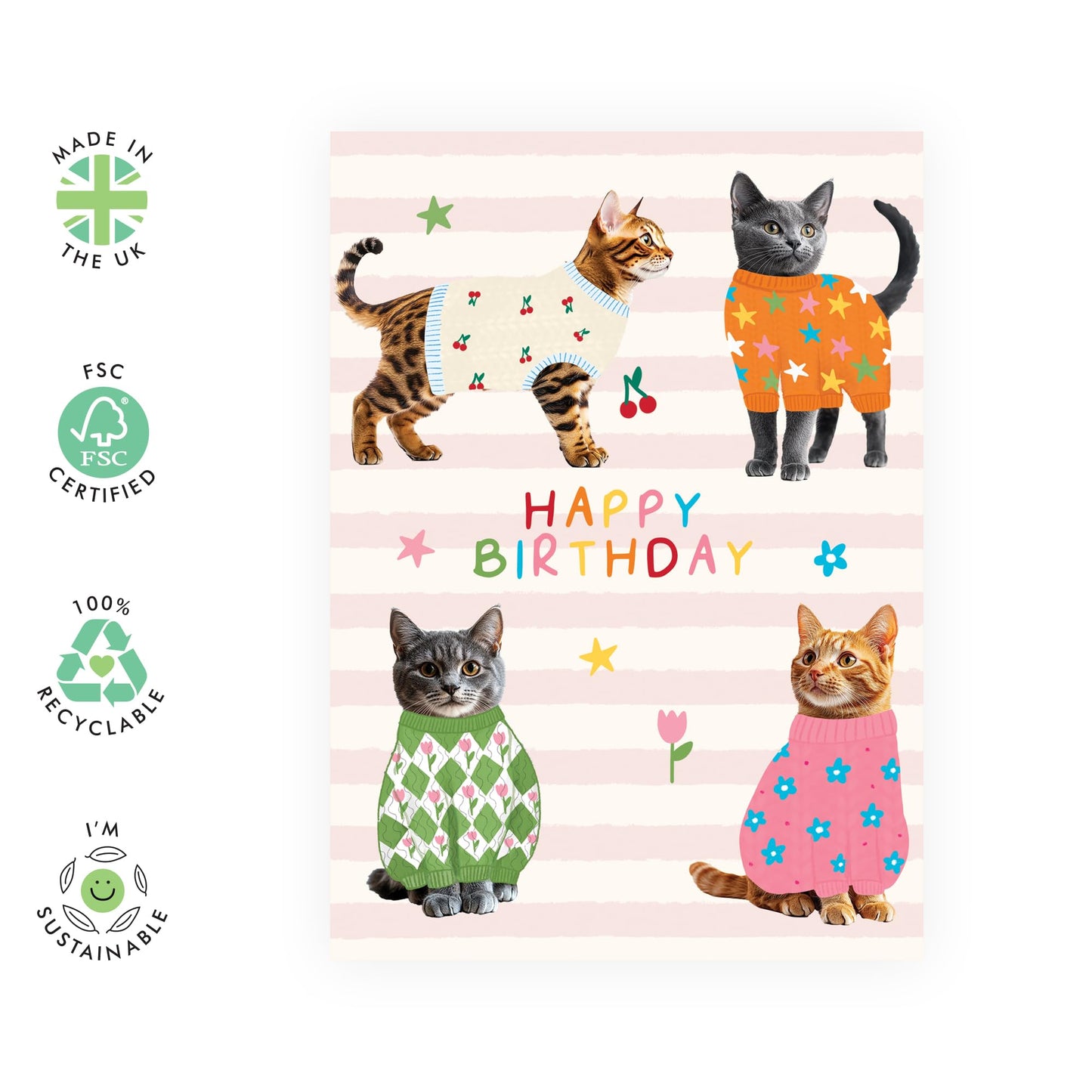 Cat Birthday Card - Cat Jumper - Happy Birthday Greeting Cards For Men Women - Gifts For Him Men Cat Dad Mum Cat Lady Pet Owners - Comes With Cute Stickers By Central 23