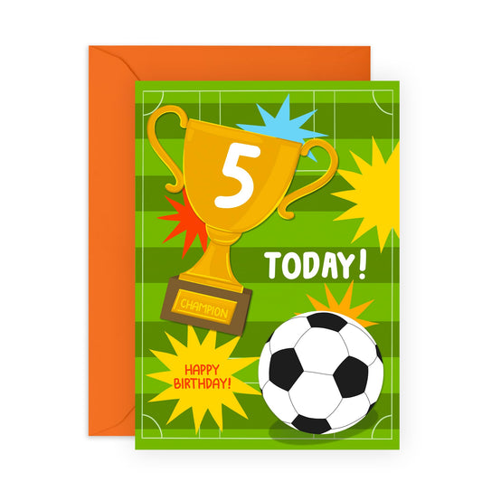 5 Year Old Birthday Card For Kids - Childrens Football Birthday Age 5 - Boys Birthday Cards Fifth Bday - Gifts For Him Son Nephew Grandson - Comes With Fun Stickers By Central 23
