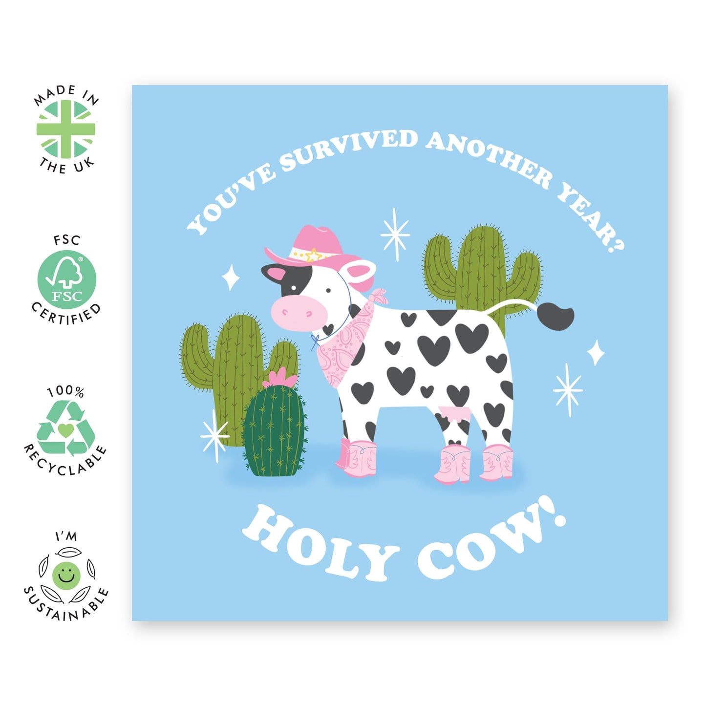 Cowgirl's Birthday Card – 'Holy Cow' Fun and Playful Design – Cute Gifts for Friends, Bestie, Sister, Daughter, Colleagues, Aunties, Her, Women - Farm Animals - Comes with Fun Stickers