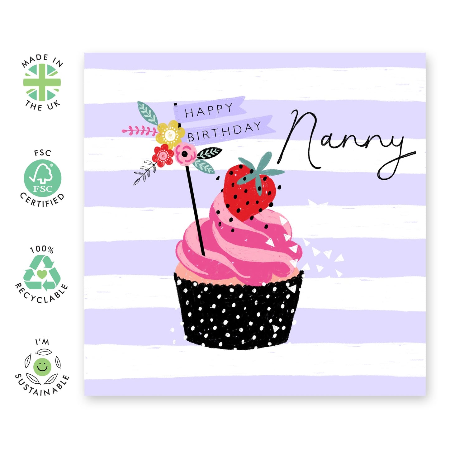 Purple Nanny Birthday Cards - Sweet Cupcake Card - Grandma Gifts For Her Women - Greeting Cards For Women Nana Grandmother - Comes With Fun Stickers - By Central 23