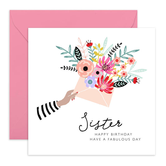 Flower Card For Sister - Elegant Floral Cards - Love Cards For Her - Heartfelt Gifts Presents - Birthday Greeting Cards For Women - Comes With Stickers By Central Days