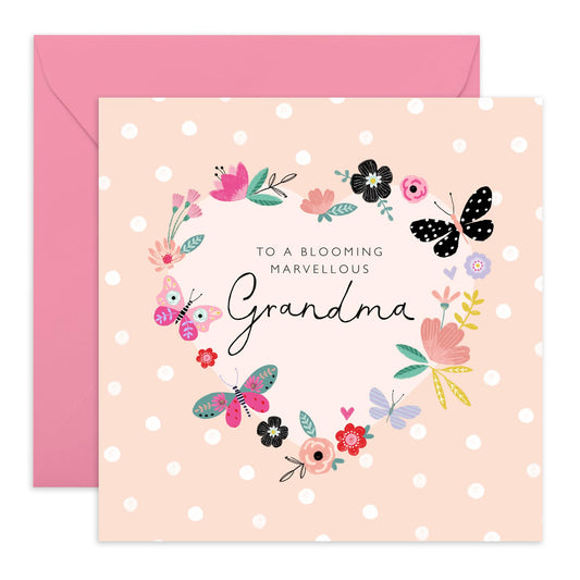 Grandma Birthday Card - Blooming Marvellous Grandma - Pretty Greeting Cards For Grandmother - Flowers Butterflies - Nana Birthday Card For Her - Gifts For Women - Comes With Stickers By Central 23