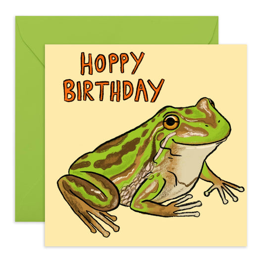 Birthday Greeting Card - 'HOPPY BIRTHDAY FROG' - Perfect for Celebrating Birthdays with a Fun Frog Design - Ideal for Friends, Family, Kids, Best friends, BFF's - Comes with Stickers by Central 23