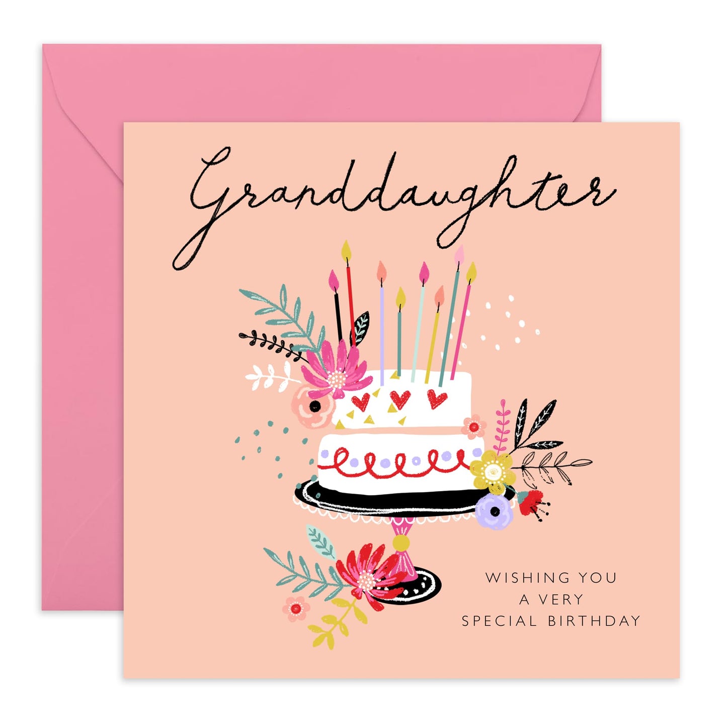 Granddaughter Birthday Cards For Women - Celebration Card - Cakes Champagne Flowers - Happy Birthday Cards For Granddaughter - Gifts For Her - Comes With Fun Stickers - By Central 23