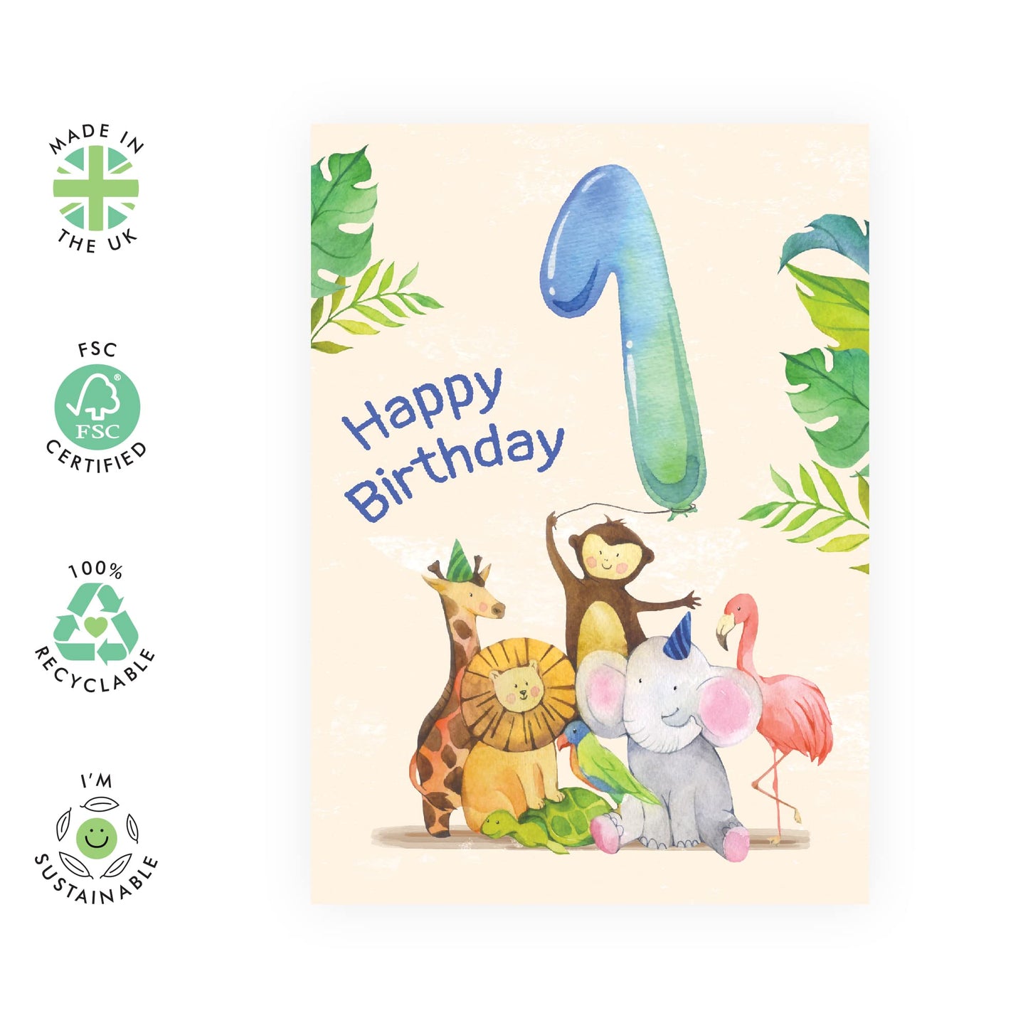 Milestone Baby Cards Age 1 - First Birthday Card For Boy - Jungle Animals - Kids Birthday Card One Year Old - Comes With Fun Stickers - Made In The UK By Central 23