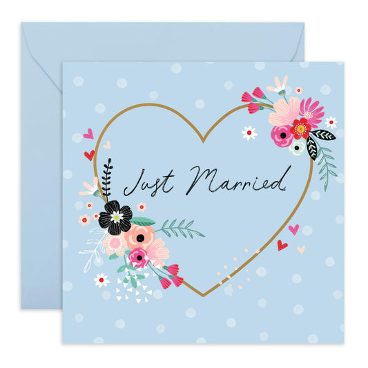 Wedding Cards For Bride And Groom - Heart Wreath Just Married - Newly Weds Card - Congratulations Card For Men Women Son Daughter In Law - Best Wishes Gift Him Her - Comes With Stickers By Central 23