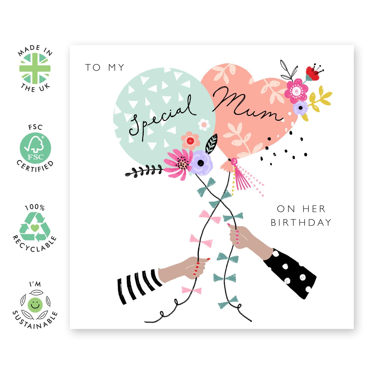 Birthday Card For Mum - Special Mum Balloons Birthday - Pretty Greeting Cards For Mummy - Birthday Card For Mother From Son Daughter - Comes With Fun Stickers - By Central 23