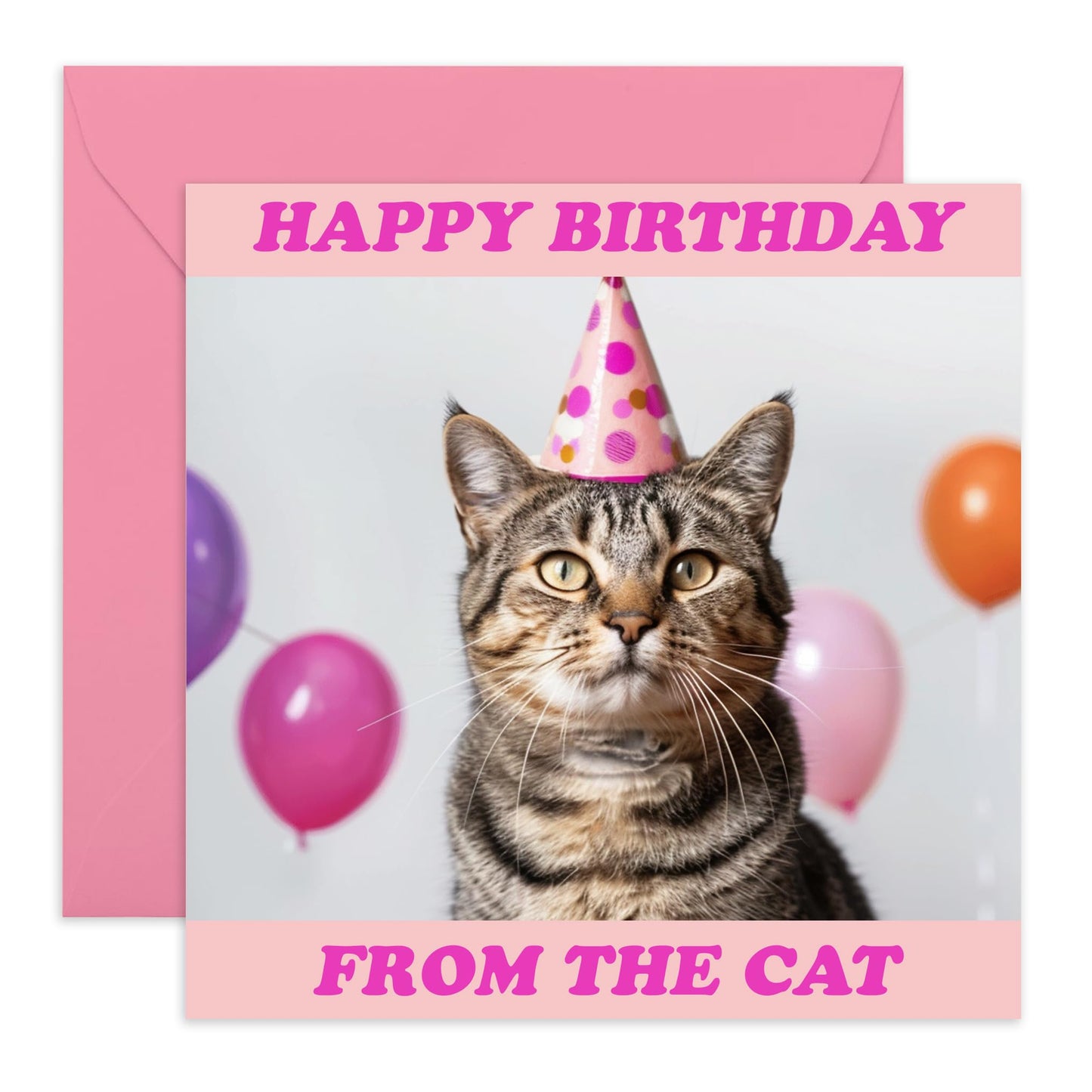 Fur Mom's Birthday Card - 'From The Cat" - Gifts for BFFs, Besties, Best Friends, Sister, Sibling, Coworker, Her, Wife - Cute Cat in a Party Hat - Comes with Fun Stickers