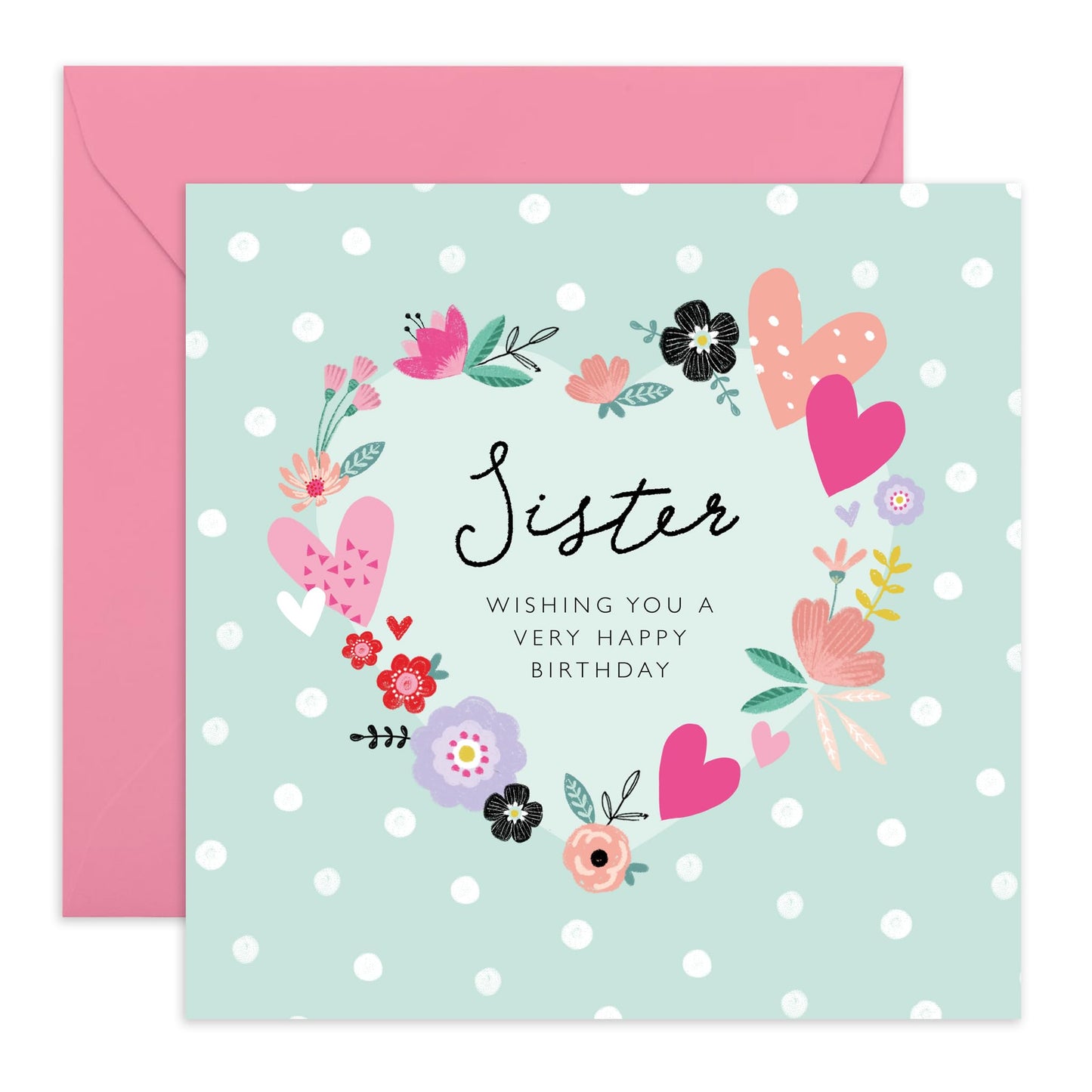 Birthday Card For Sister - Floral Cards And Envelopes - Celebration Gifts For Her - Elegant Sister Birthday Cards For Women Female Sibling - Flowers Hearts - Comes With Stickers By Central 23