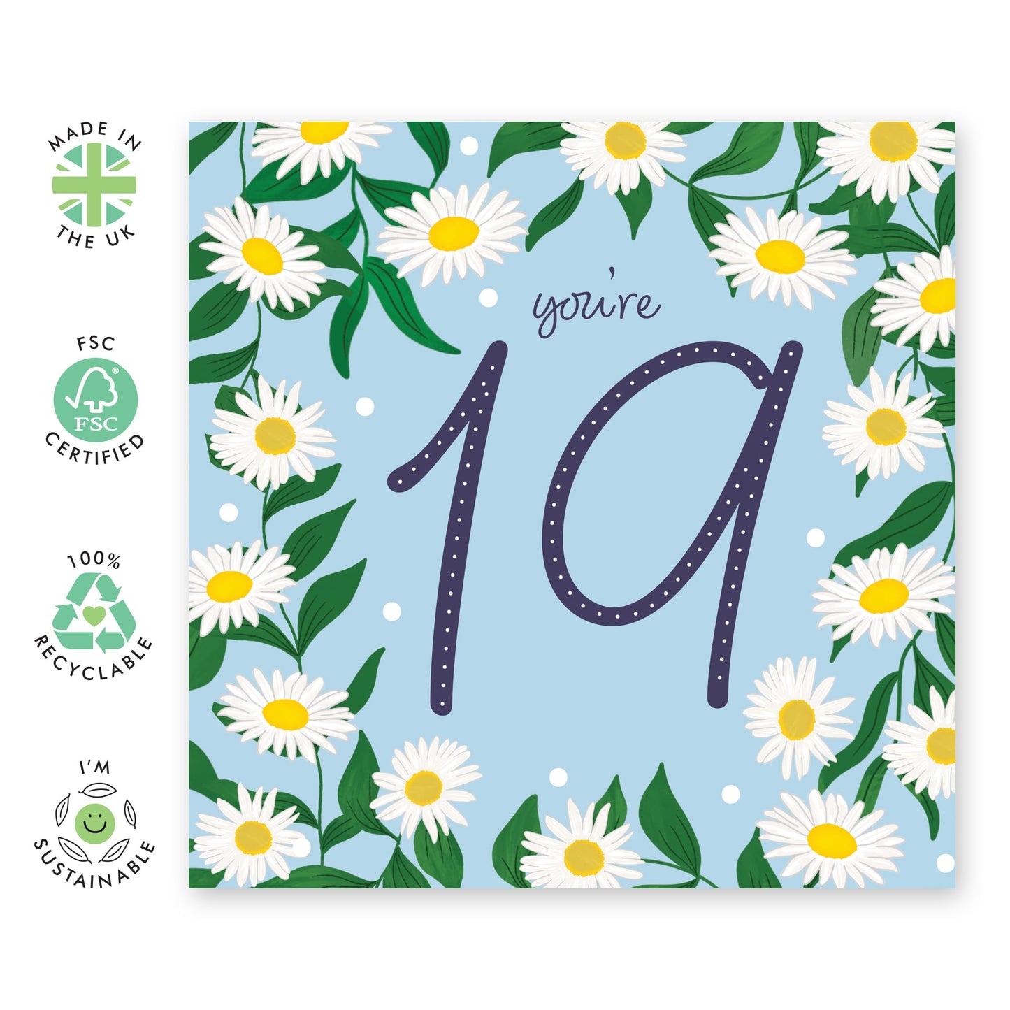 19th Birthday Card - Daisy Chain 19 - Happy Nineteenth Birthday Cards - Stars Birthday Card - Nineteen Year Old Gifts For Best Friend Women Him Her - Comes With Fun Stickers - By Central 23