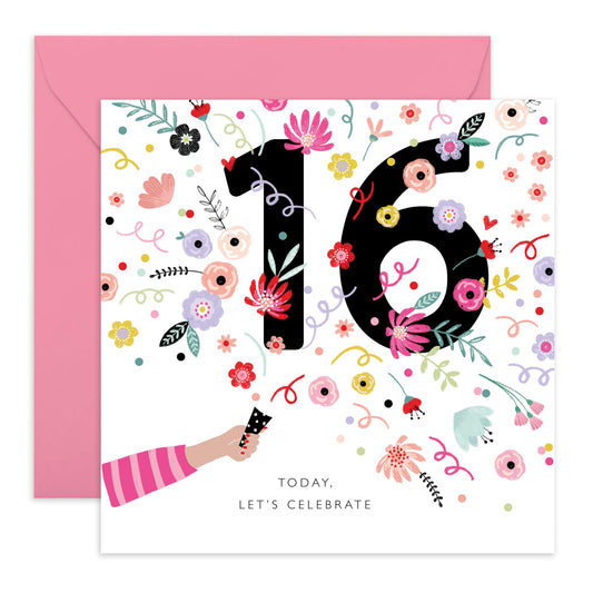 Sixteen Birthday Cards For Kids - Today Let's Celebrate 16th Birthday - Girl Birthday Card 16th Year Old - Happy Birthday Card For Daughter Granddaughter Niece - Comes With Stickers By Central 23
