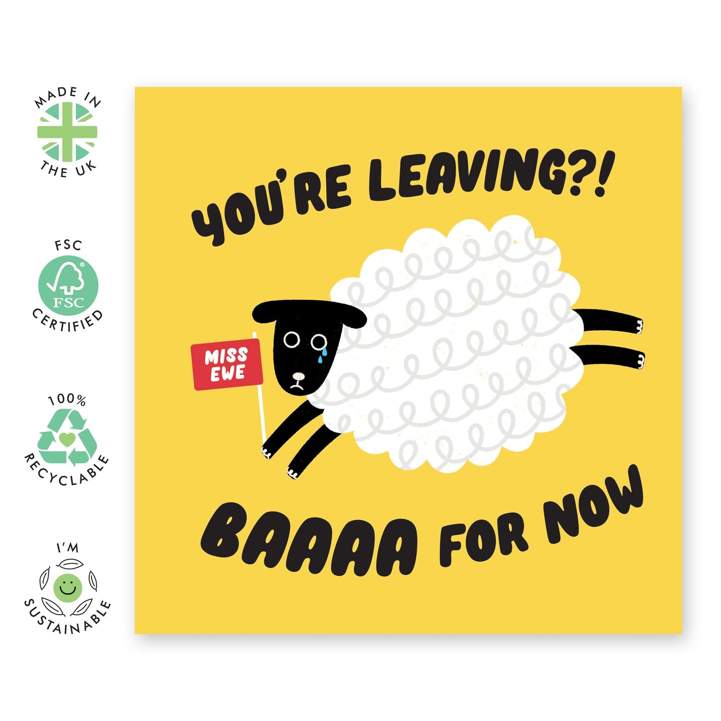 Congratulations On Your New Job Card - Baaa For Now - You're Leaving - Animal Congrats Greeting Card For Husband Wife Son Daughter Boyfriend Girlfriend - Comes With Stickers - By Central 23