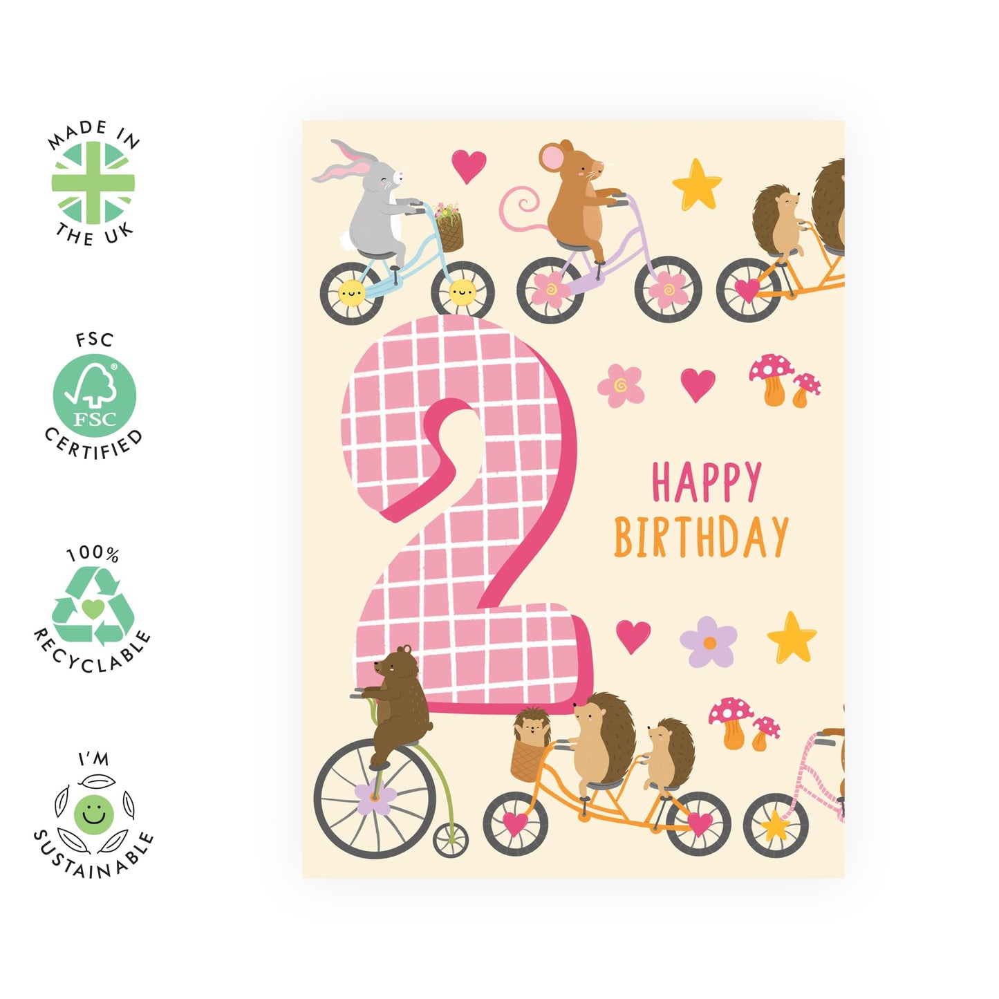 2nd Birthday Card Boys Girls - Children Age 2 Animals On Bike - Baby Milestone Cards Age Two - Second Birthday Cards - Animal - Gifts For Son Daughter Niece Nephew - Comes With Stickers By Central 23