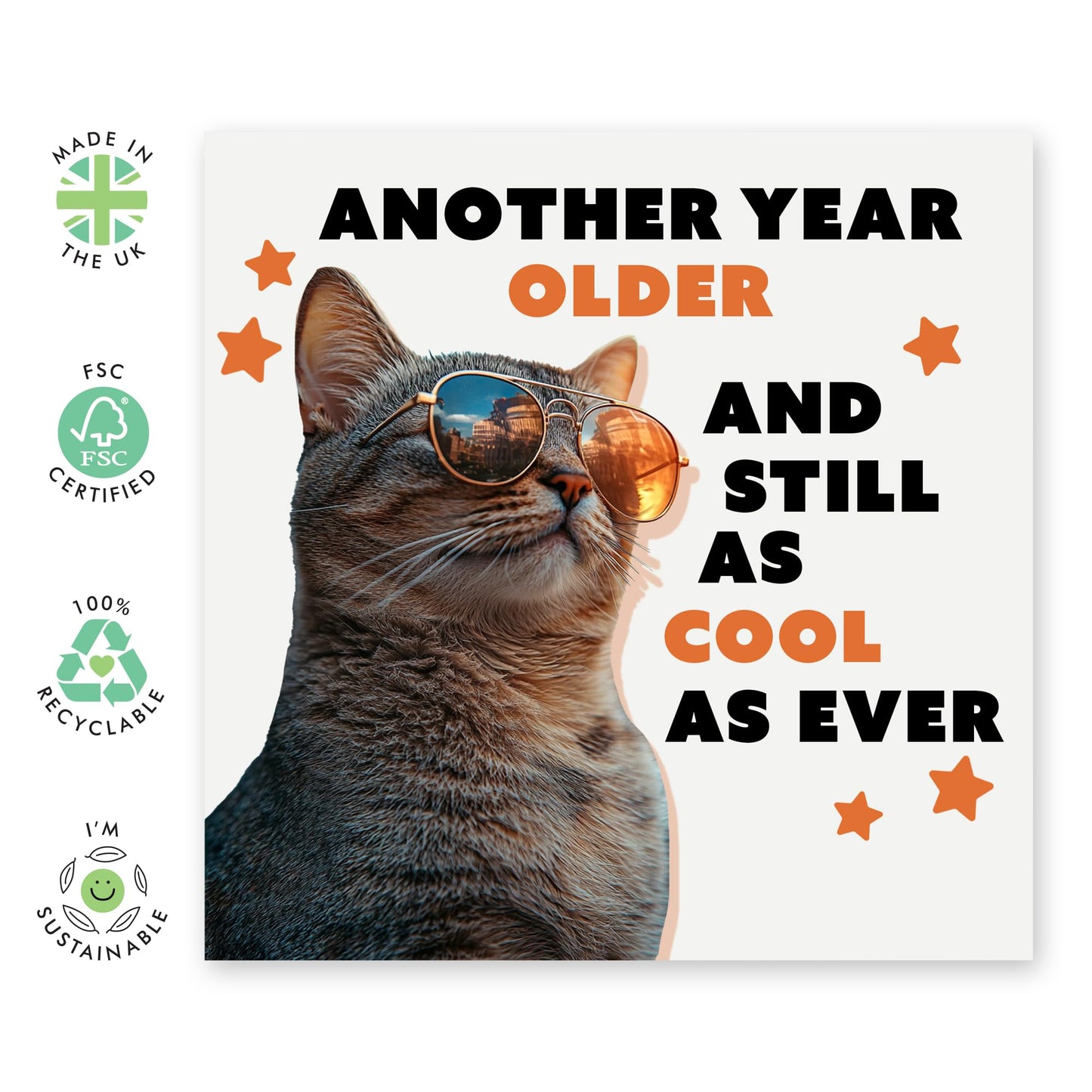 Cat Birthday Card Funny - Another Year Older And Still As Cool As Ever - Funny Cat Birthday Cards For Friends Cat Mum Dad - Gifts For Pet Owners Cat Lady - Comes With Cute Stickers By Central 23