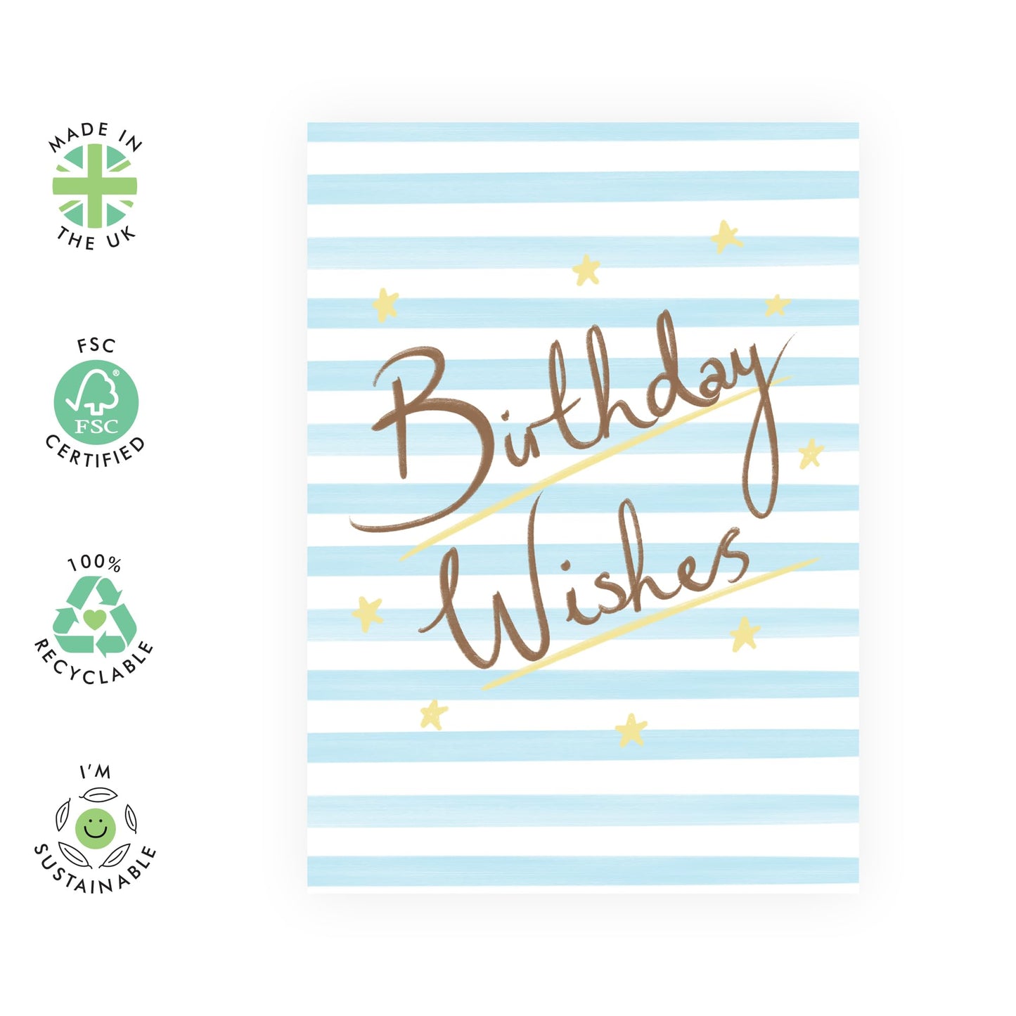 Wishes & Birthday Card - 'Birthday Wishes Stripes' - Gifts for Men, Best Friends, BFF, Co-workers, Colleagues, Bruv, Mates, Him - Make A Wish - Comes with Fun Stickers