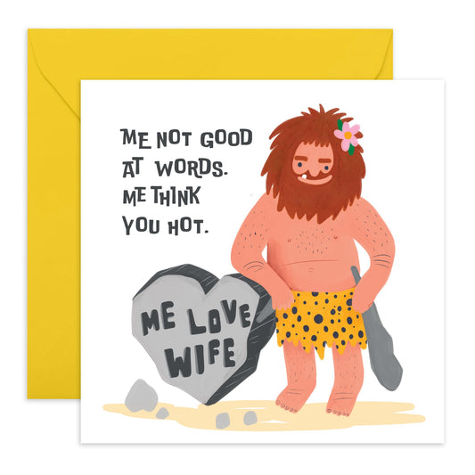Funny Anniversary Card For Wife - Me Love Wife Caveman - Humorous Birthday Cards For Women - Anniversary Cards For Fiancee - Love Gifts For Her - Valentines Day - Comes With Stickers - By Central 23