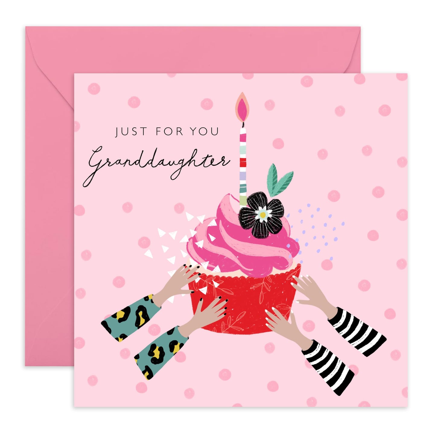 Granddaughter Birthday Cad - Just For You Cupcake - Celebration Valentines Congratulations - Pink Birthday Cards For Girls - Granddaughter Gifts For Women - Comes With Fun Stickers By Central 23