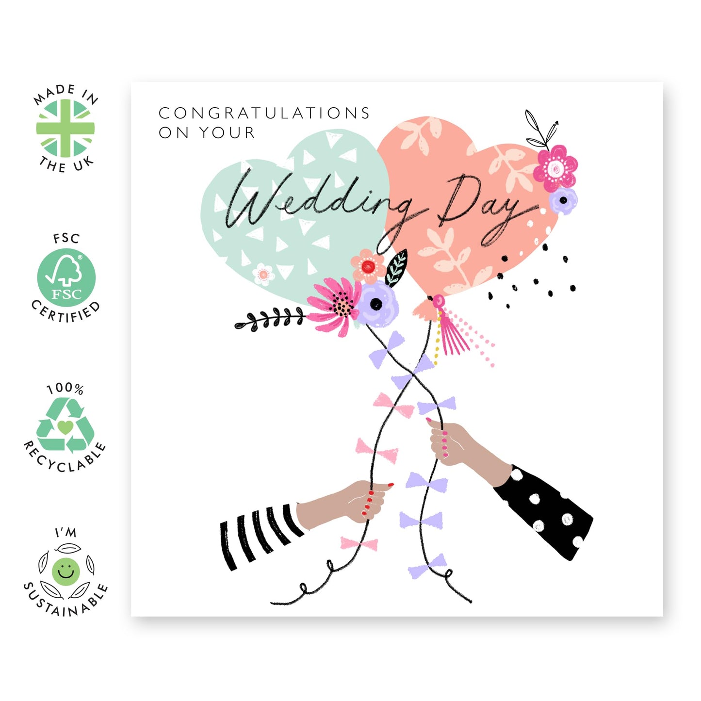 Best Wishes Gift For Him Her - Congratulations Wedding Day Balloons - Wedding Cards For Bride And Groom - Floral Greeting Card - Congratulations Card For Men Women - Comes With Stickers By Central 23